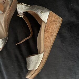 UGG Gold Wedge Sandals with Stylish Cork Heel